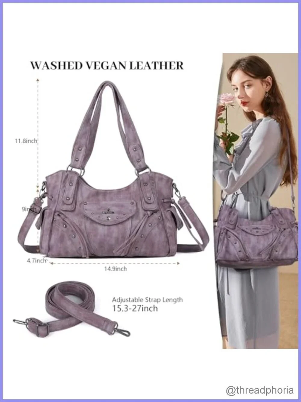 Retro Wash Vegan Leather Hobo Bag Women Shoulder Crossbody Purse
